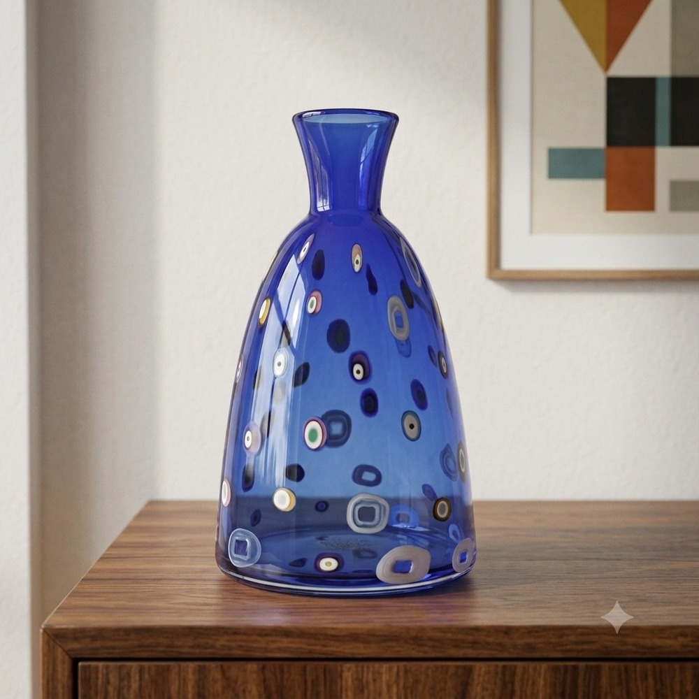 Signed Studio Art Glass Cobalt Blue‎ Murrine Vase Millefiori Cane 1994